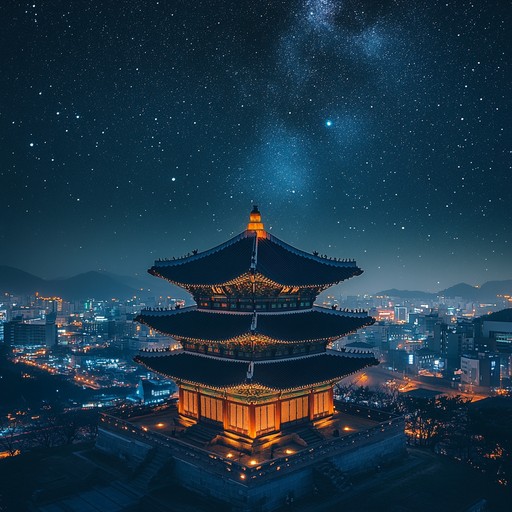 A luminous blend of bright synths, gentle beats, and traditional korean strings, capturing the vibrant essence of seoul's nightscape, bringing dreams to life