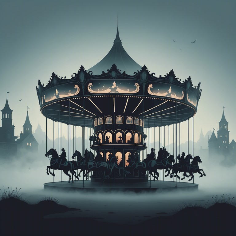 Imagine a slow, haunting melody that echoes the deserted fairgrounds at midnight, with distant laughter that turns to eerie whispers. The sound of an ancient carousel plays a melancholic tune, crafting an atmosphere of suspense and foreboding mystery.