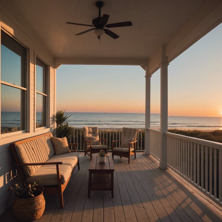 Imagine a soft melodic tune playing as you unwind on a beachfront porch, watching the sky transition through shades of orange and pink. The music enhances the serene atmosphere, inviting you to breathe deeply and relax.