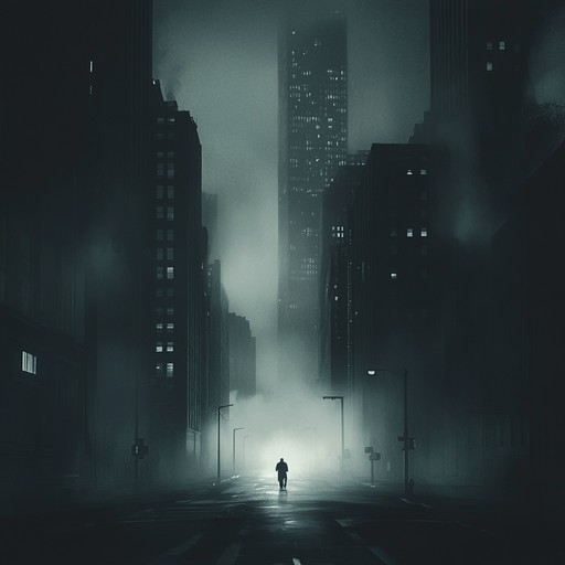 This track explores the murky depths of an urban landscape after dark. A powerful, haunting electric guitar melody echoes through deserted streets, complemented by industrial sounds and eerie atmospheric effects. The ambiance captures the essence of a city that's both fascinating and foreboding, filled with hidden dangers and secrets.