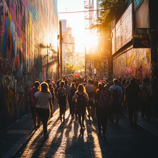 Bouncy and rhythmic, featuring saxophone and brass, capturing the essence of a bustling summer day in the city