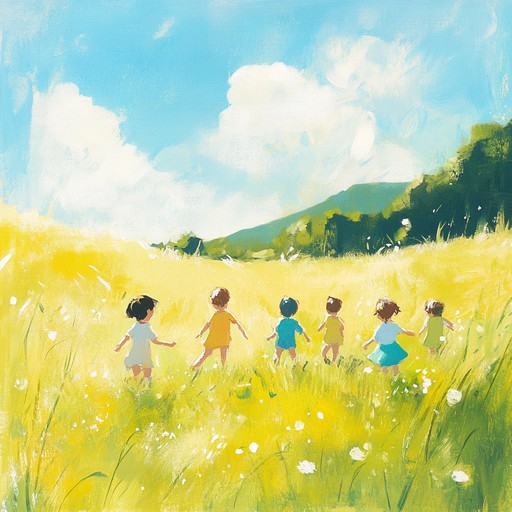 A vibrant and lively instrumental piece that captures the essence of children's freedom and joy in a playful and innocent manner. The piece features bright and cheerful melodies that evoke images of children playing and laughing in an open field under the sun, radiating a sense of hope and happiness.