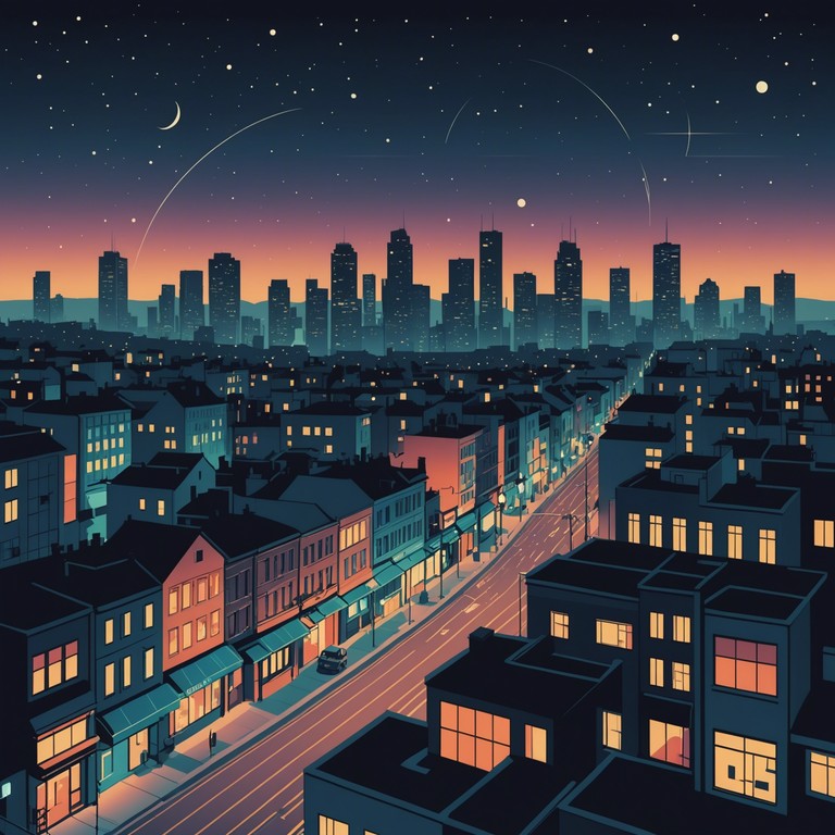 A sonic journey that reflects the dual nature of night in a bustling cityscape; the electric guitar's melodic whispers bring a reflective depth, paired with robust dance beats that echo the persistent pulse of city life.