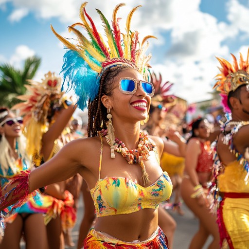 Feel the essence of a caribbean fiesta with lively beats, tropical percussion, and upbeat horns, inspiring energetic dance moves.