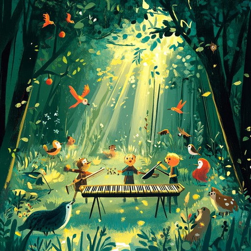 Craft a musical journey through a cheerful forest awakening. The melody features playful and whimsical elements, reflecting the joy and light heartedness of a sunny morning. Birds sing, leaves rustle, and the gentle tones create an enchanting atmosphere.