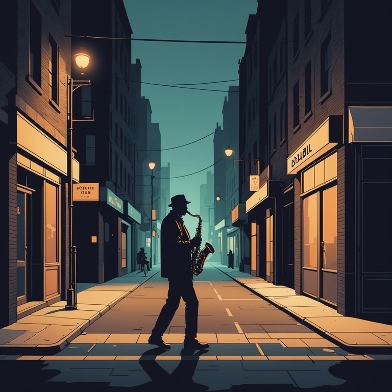 A lonely saxophone echoes through empty city streets under a pale moon, capturing the essence of solitude with a latin jazz flair. Slow, haunting notes tell a story of quiet streets and a lone wanderer's reflections.