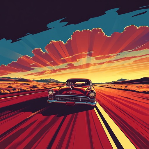 A vibrant blues rock piece featuring driving guitar solos, upbeat rhythms, and a spirited tempo that captures the essence of a highway journey.