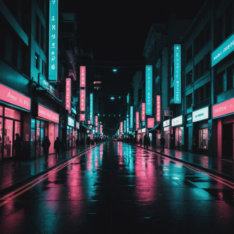 A modern j pop track capturing the essence of a solitary, late night walk through a bustling cityscape. Echoing footsteps merge with the distant sound of city life, evoking feelings of solitude amidst urban chaos.