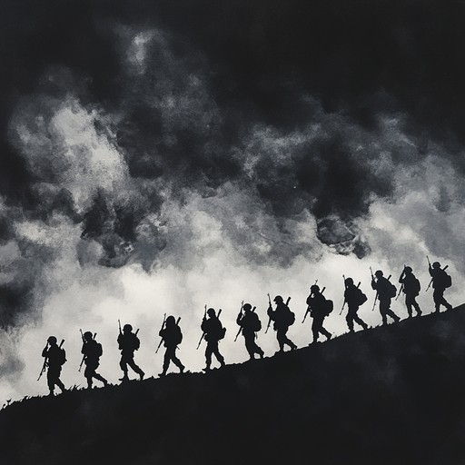 An evocative instrumental piece that immerses the listener in the heavy atmosphere of soldiers marching toward battle, featuring deep, resonant drums and haunting melodies that reflect the solemnity and weight of impending conflict.