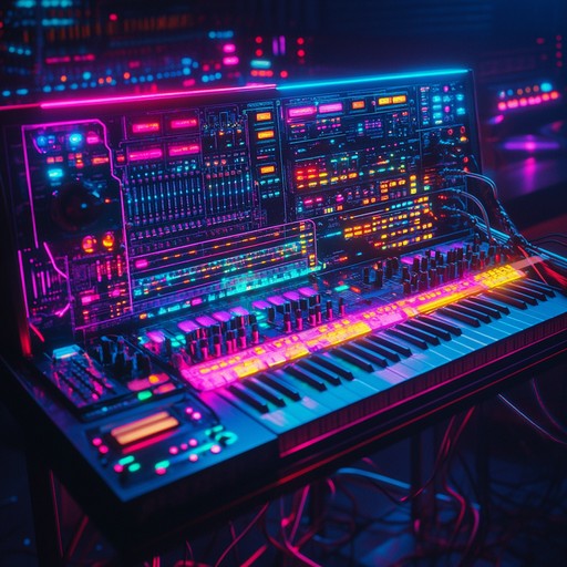 Immerse yourself in an enigmatic journey through vibrant darkwave beats, uplifted by nostalgic, neon drenched synth patterns, embodying the power and allure of a retro futuristic dreamscape.