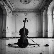 haunting violin in a ghostly ballroom setting