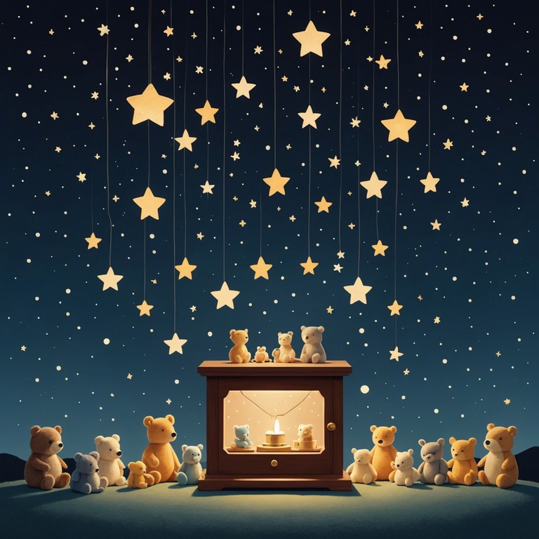 This composition features a delicate and soothing melody, intended as a backdrop for children's bedtime, evoking a sense of peace and transporting the listener to a dreamy toyland filled with whimsical creatures and soft, floating clouds. The music flows like a gentle stream, mimicking the innocence and wonder of childhood while aiding in a restful sleep.