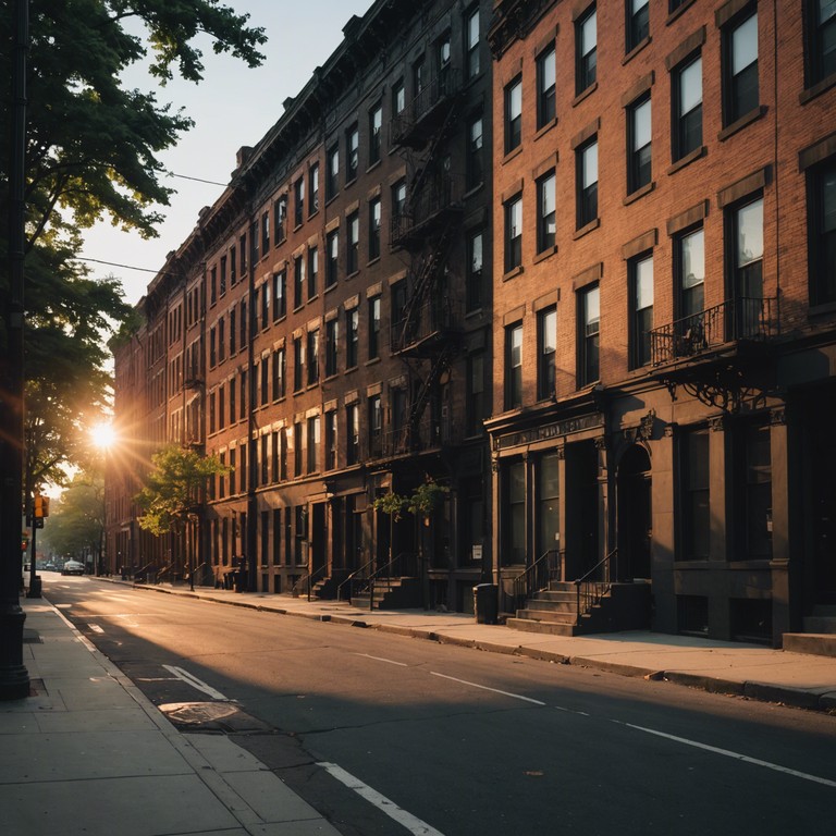 This alternative description focuses on the intimate relationship between the piano riffs and the early morning city atmosphere, illustrating the awakening of brooklyn to the touch of the first sunlight. The gentle, inviting touch of the instrument brings warmth to the cool city dawn, creating a peaceful yet vibrant soundscape.