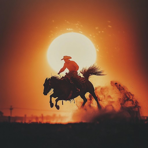 Immerse yourself in the vibrant energy of the old west with this instrumental track that captures the essence of a lively rodeo at sunset. Picture the dust rising as boots hit the ground and lasso spins in the air, all against a backdrop of a blazing orange sky. This song features rhythmic guitar strums, upbeat banjo riffs, and spirited harmonica melodies.