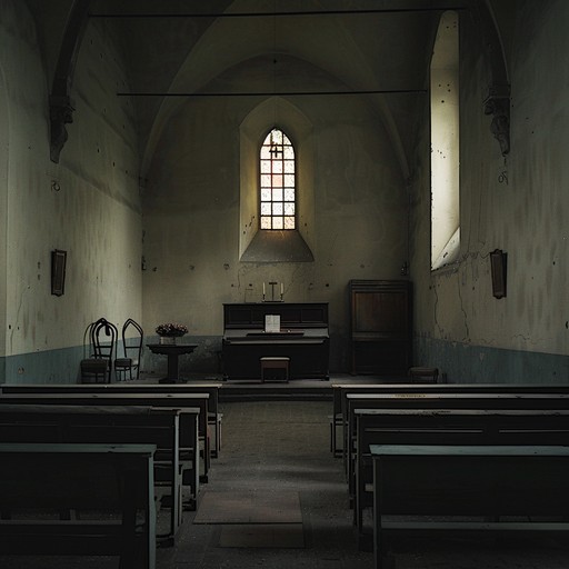 A hauntingly beautiful gospel hymn featuring a solo piano, enveloped in an atmosphere of solitude. The music flows with a gentle but poignant melody, echoing through a vast, empty church, capturing feelings of loneliness and spiritual reflection while invoking a sense of hope and transcendence.