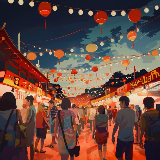 A festive and bright instrumental track designed to invoke the lively spirit of summer celebrations, full of playful synthesized beats and vibrant electronic harmonies, reminiscent of a bustling festival in japan.