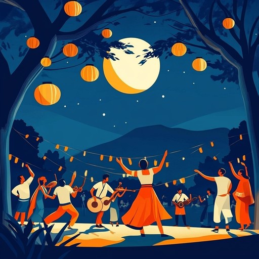 A lively instrumental cumbia piece capturing the joyous spirit of nocturnal celebrations, featuring energetic rhythms and melodies that inspire dancing under the stars