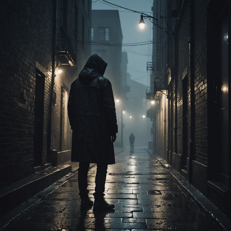 This track begins with a haunting synthesizer pad setting a dramatic and mysterious tone, invoking images of an urban environment at night, damp with rain and shadowed alleys. The beat is a classic grime rhythm, heavy and slow, with the synthesizer maintaining an eerie melody throughout, capturing the essence of the unknown lurking in the dark streets.