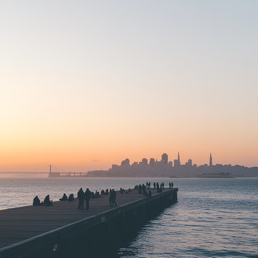 Imagine a tranquil sunset at a lively beach pier, where the warm hues of the setting sun blend with the rhythmic sound of chill electronica. Friends gather, savoring the view and the upbeat yet relaxed atmosphere created by subtle, deep beats that embody the essence of summer evenings.