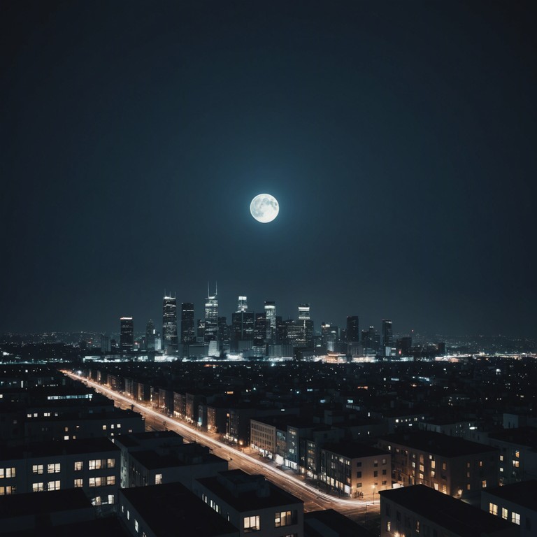 Imagine a track where the moonlight touches the rhythmic pulse of the city, illuminating a soundscape rich in groovy basslines and slick rap verses, all while maintaining a cool, nocturnal vibe.