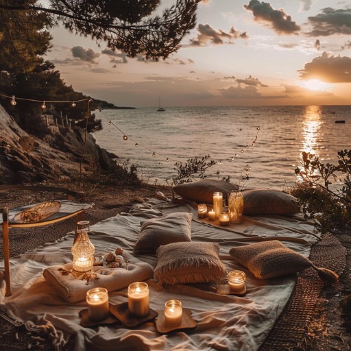 Craft a romantic house track that perfectly encapsulates the essence of beach sunsets, merging tender melodic synths and rhythmic beats for an enchanting experience.