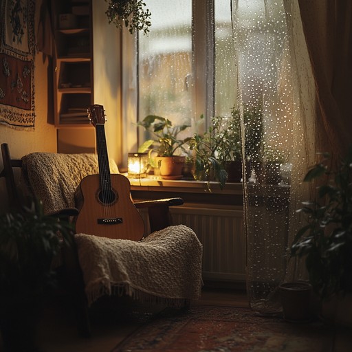 This instrumental piece beautifully weaves together calming melodies with the soothing sound of rain. The track's gentle lofi beats and soft ukulele strums create a serene atmosphere, perfect for unwinding or focusing on work.