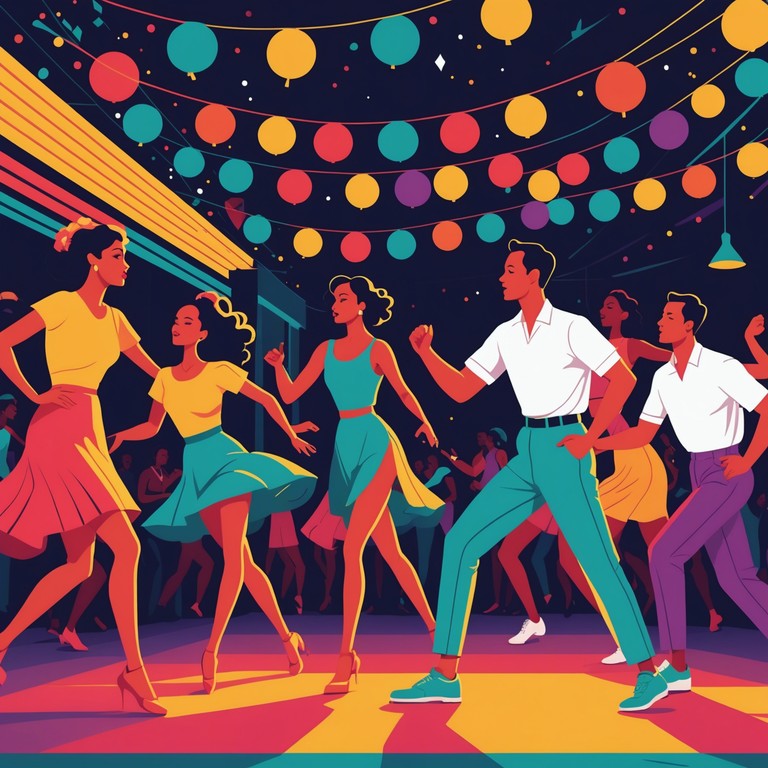 A tantalizing journey through the heart of a sultry, energetic mambo tune, featuring vibrant brass sections interwoven with rhythmic percussions that capture the essence of latin dance halls and festive spirits. The music builds a narrative of joyous abandon and convivial atmosphere, perfect for lively gatherings or a night of dance.