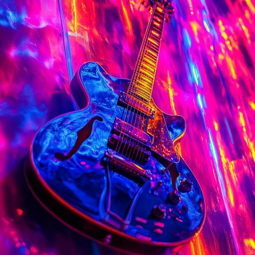 A vibrant electric guitar track set against a luxurious glam rock backdrop. The lush soundscape captures the essence of a neon lit night filled with bold dreams and sophisticated rhythms, perfect for evoking a feeling of electrified glamour.