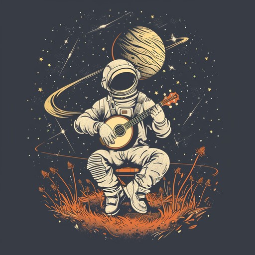 A fusion of twangy country banjos and spacey synths that evokes a feeling of wandering cowboys on alien planets under starry skies, blending the terrestrial with the cosmic.