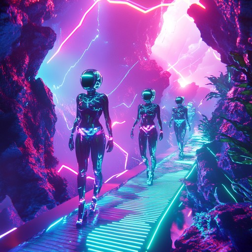 A perfect cosmic dance anthem blending human elements with otherworldly sounds. Thumping basslines sync with sparkling synths, guiding you through a neon filled journey across the galaxy.