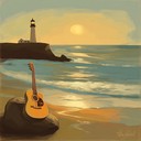 guitar riffs echo over tranquil sea sounds.