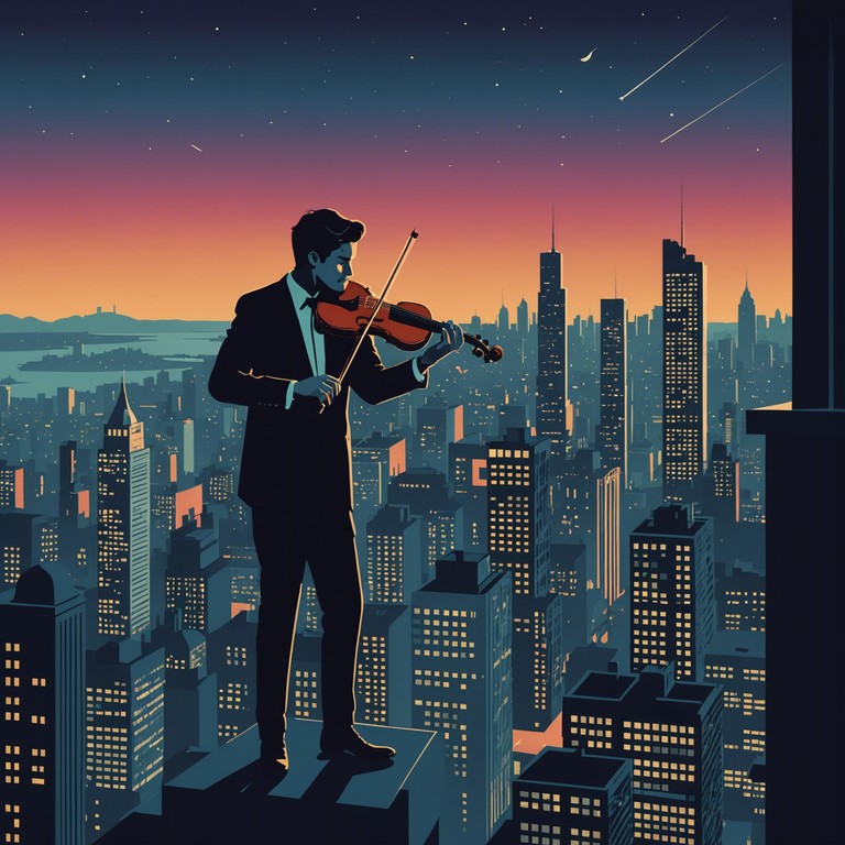 Envision a scene where classical music meets the underground world of garage, where the violin's lofty tunes soar above a backdrop of deep, compelling garage beats, illustrating a tale of contrast and harmony within a modern cityscape.