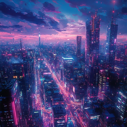 This track features smooth, melodic synth lines, coupled with pulsing rhythms, evoking an otherworldly cityscape bathed in neon lights and futuristic vibes. The music progresses slowly, allowing listeners to lose themselves in the serene yet vibrant atmosphere.