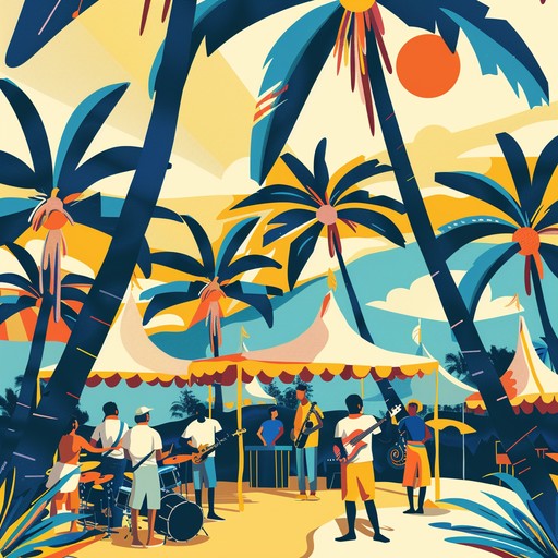 Dive into an ecstatic reggae celebration with infectious beats and sunny vibes. A rhythmic journey filled with vibrant brass, uplifting melodies, and joyful syncopated rhythms, perfect for those sun drenched days by the beach.