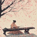 soft koto plays under cherry blossoms.