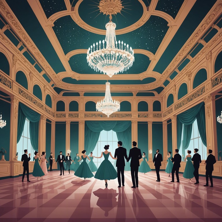 This track embodies a serene dance through opulent ballrooms, featuring delicate instrumentals and a rhythm that glides effortlessly. The music conjures images of grand staircases and elegant dresses, perfect for a poised evening of dance.