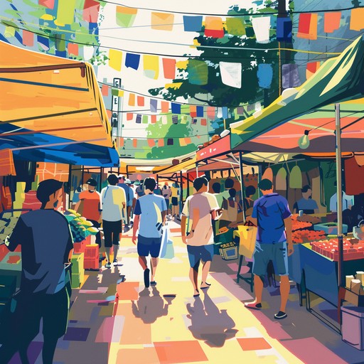 A lively track capturing the spirit of a bustling market festival, featuring traditional instruments and enchanting melodies that celebrate the vibrancy of summer days. Suitable for creating a cheerful, uplifting atmosphere.