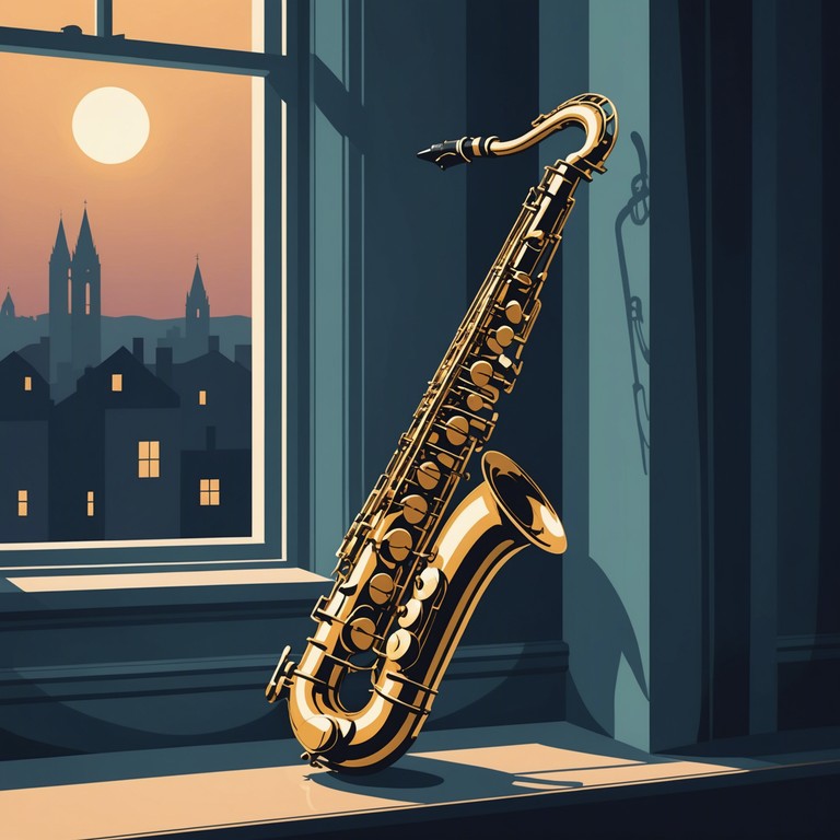 This piece is akin to a soft whisper of a breeze at night, carrying the soothing sounds of a saxophone playing a melancholic yet comforting tune, weaving through a scene cast in lunar illumination.