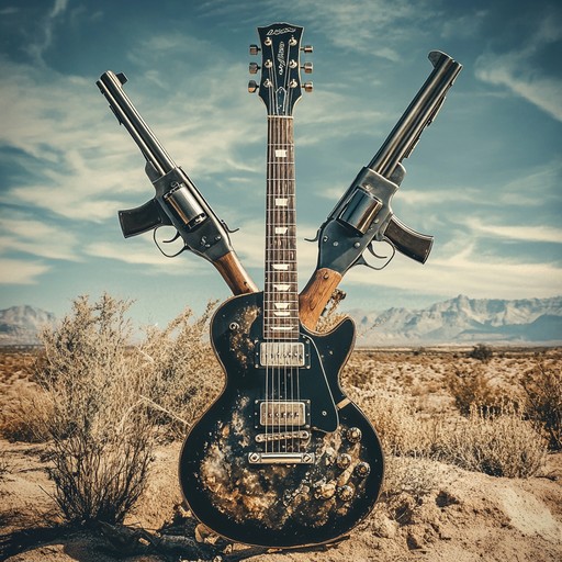 A dynamic instrumental showcasing rebellious energy through twangy electric guitar riffs and driving rhythms, echoing the spirit of outlaws and the wild west.