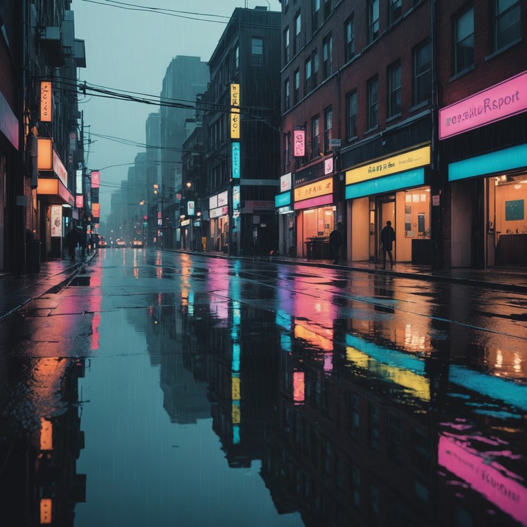 A track that transports the listener to a peaceful walk through a bustling city at night, with the calming melody of an electric piano merging with the sounds of soft rain, creating an immersive, soothing auditory experience. Both uplifting and reflective, it's perfect for late night contemplation.