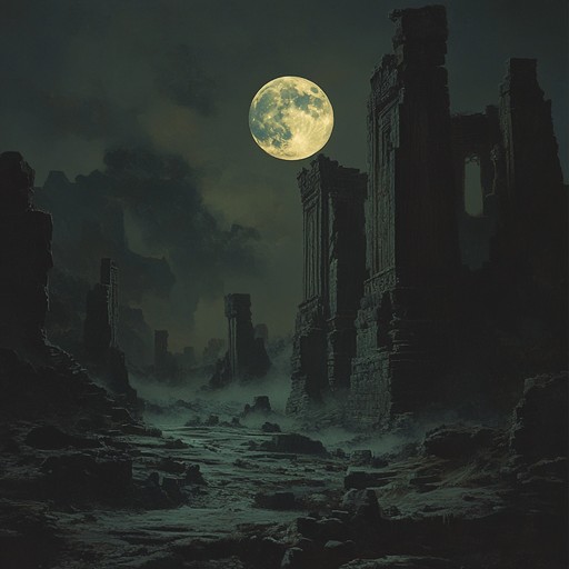 A chilling orchestral piece that delves into the depths of shadows, evoking a sense of ancient mysteries and foreboding. This symphony combines dissonant strings, haunting woodwinds, and deep, ominous brass to create a soundscape of unsettling beauty, perfect for scenes of ancient ruins or mysterious rituals.