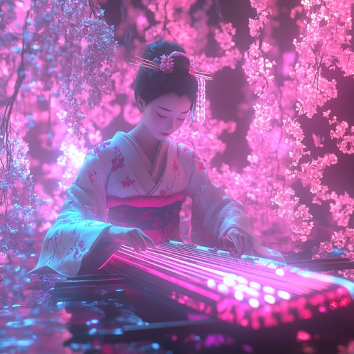 A dynamic instrumental j pop song combining the elegance of traditional japanese melodies played on the koto with energetic electronic dance beats, delivering an innovative and uplifting musical experience.