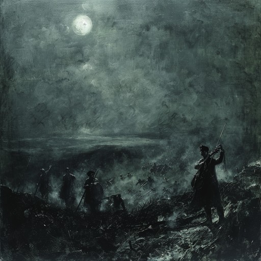 A chilling orchestral piece depicting an ancient battlefield haunted by the spirits of fallen warriors. The composition starts with a hauntingly beautiful solo violin that leads into a grandiose orchestral arrangement, building tension and intensity while evoking the ghosts' tragic stories. The melody weaves through an eerie landscape, creating a thrilling, otherworldly atmosphere.