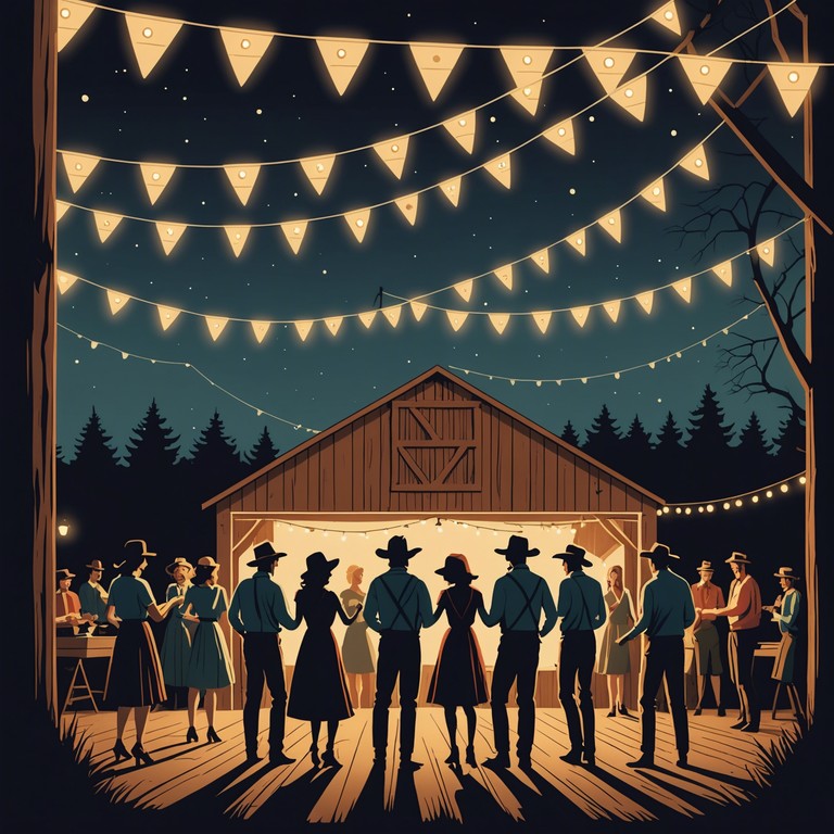 Imagine a festive gathering in a small countryside town, where the community comes together to celebrate the harvest. The sound of a banjo leads the joyful dance, with quick plucks and spirited melodies filling the air, crafting an atmosphere of pure delight.