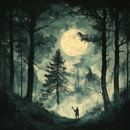 An instrumental piece that blends haunting folk melodies with exhilarating rhythms, evoking a spirited journey through moonlit forests and ancient shadows. The music swells with energy, merging traditional folk instruments with dynamic arrangements, capturing the essence of dark folklore imbued with a sense of adventure and excitement.