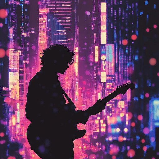 An instrumental track that captures the essence of glam rock with vibrant synth melodies and a driving beat, evoking the glittering nightlife of the 1970s. The song features electric guitar riffs, pulsating bass lines, and shimmering synthesizers, creating a lively and exciting atmosphere.