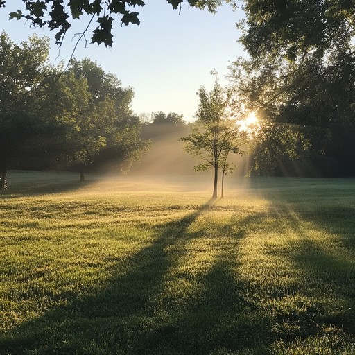 An orchestral piece imbued with the gentleness of the early morning sun, emitting a warming glow of positivity and potential, invoking a sense of peace and determination for the day ahead.