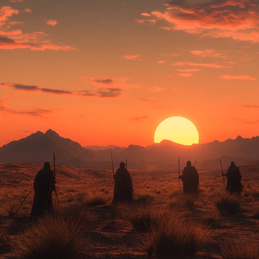 A grand piece combining traditional middle eastern instruments with modern epic orchestration, painting a vivid picture of a legendary battle against the backdrop of vast desert landscapes