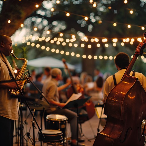 This track captures the essence of a bustling summer night with upbeat jazz melodies, swinging rhythms, and vivacious improvisations. Imagine a warm, festive atmosphere filled with the cheerful sounds of a vibrant city park where people dance and celebrate under the stars.