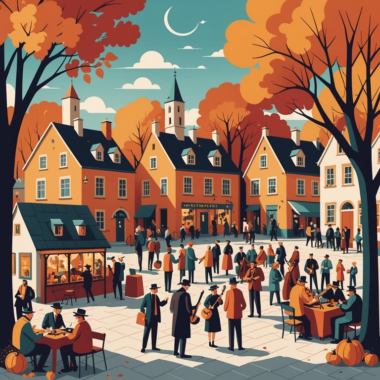 This track features jubilant clarinet leads complemented by traditional percussive elements, embodying the festive spirit of a village dance during a crisp autumn evening. It's designed to lift spirits and encourage smiles all around, perfectly capturing the essence of community and celebration through its upbeat tempo and joyful harmonics.